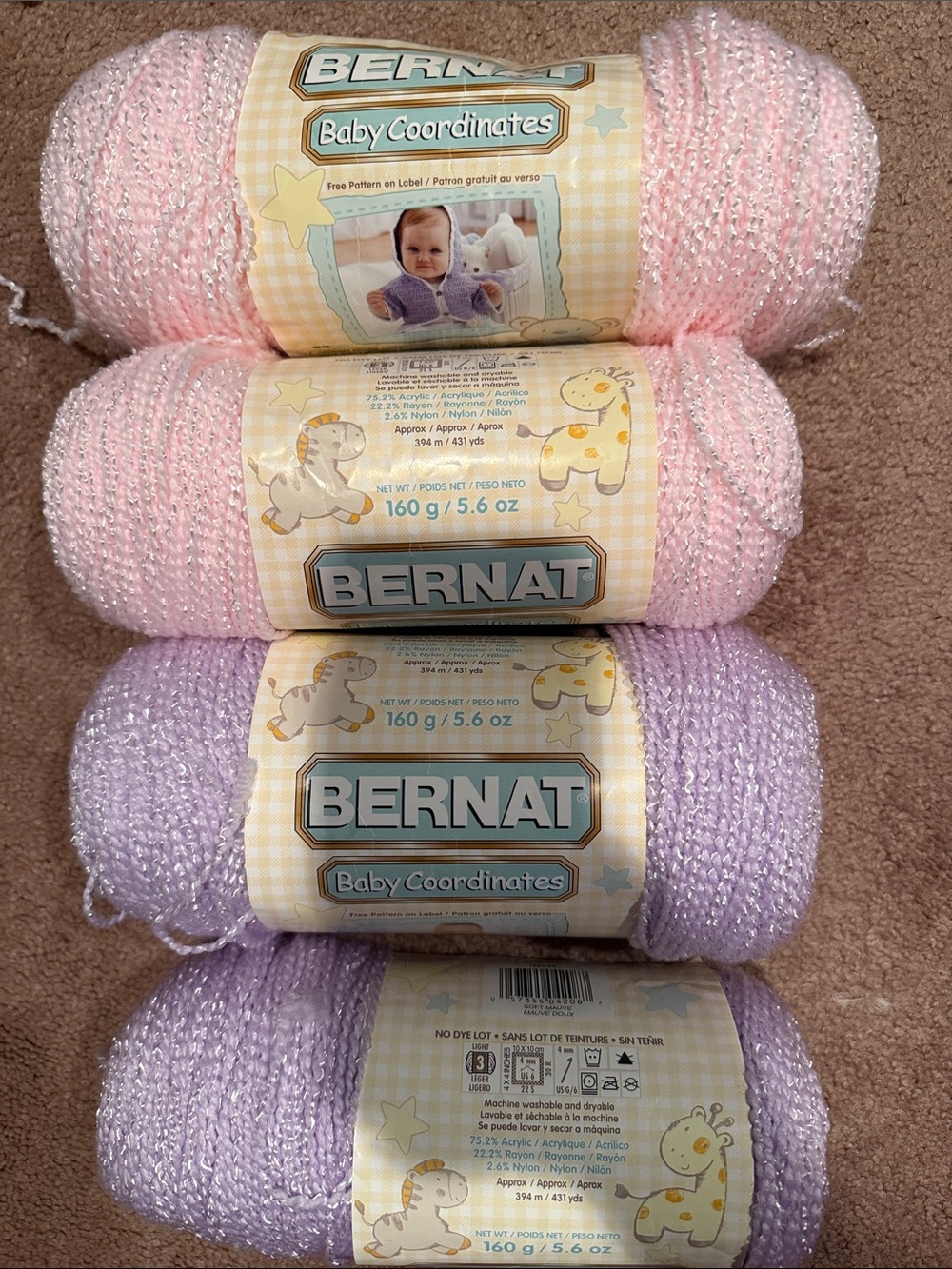 Bernat Baby Coordinates Plush Yarn - Light Lilac & pink